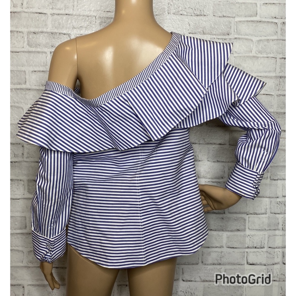 Self Portrait striped asymmetrical frill shirt - Picture 4 of 7